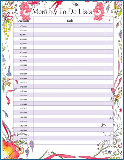 Monthly To Do List Printable
